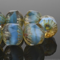 Center Faceted Cruller (10x10mm) Crystal Transparent and Blue Silk Mix with Picasso Finish