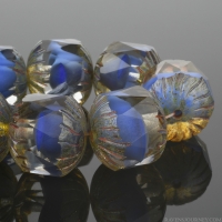 Center Faceted Cruller (10x10mm) Crystal Transparent and Royal Blue Silk Mix with Picasso Finish