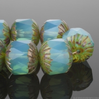 Center Faceted Cruller (10x10mm) Aqua Blue Vaseline Opaline with Picasso Finish