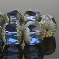 Center Faceted Cruller (10x10mm) Sapphire Blue Transparent with Picasso Finish