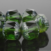Center Faceted Cruller (10x10mm) Tourmaline Green Transparent with Silver Picasso Finish
