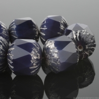 Center Faceted Cruller (10x10mm) Deep Purple Opaline with Silver Picasso Finish