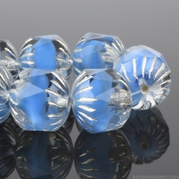 Center Faceted Cruller (10x10mm) Crystal Icy Blue Silk/Transparent Mix with Silver Wash
