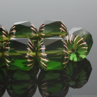Center Faceted Cruller (10x10mm) Tourmaline Green Transparent with Copper Wash