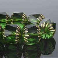 Center Faceted Cruller (10x10mm) Tourmaline Green Transparent with Gold Wash