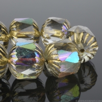 Center Faceted Cruller (10x10mm) Crystal Transparent with Aurora Borealis and Gold Finishes