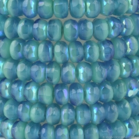 Gem Cut Microspacer (3x2mm) Turquoise Opaque and Deep Aqua Transparent Mix with Aurora Borealis Finish