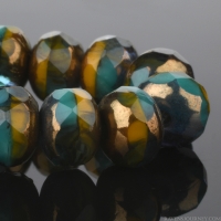Rondelle (5x3mm) Green Turquoise Opaque, Orange Opaque, and Aqua Blue Transparent Mix with Bronze Finish