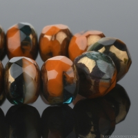 Rondelle (5x3mm) Mustard Orange Opaque, Ivory Opaque and Green Tourmaline Transparent Mix with Bronze Finish