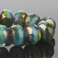 Rondelle (5x3mm) Gaspeite Green Opaque, Turquoise Opaque, and Aqua Transparent Mix with Bronze Finish