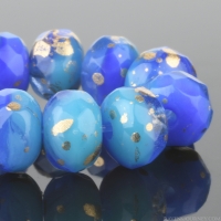 Rondelle (5x3mm) Royal Blue Silke and Turquoise Opaque Mix with Antiqued Gold Finish