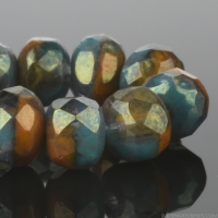 Rondelle (5x3mm) Turquoise and Orange Opaque Mix with Marbled Gold Finish