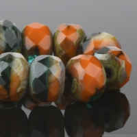 Rondelle (5x3mm) Mustard Orange Opaque, Ivory Opaque, and Tourmaline Green Transparent Mix with Picasso Finish