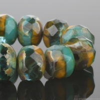 Rondelle (5x3mm) Green Turquoise Opaque, Orange Opaque, and Aqua Transparent Mix with Picasso Finish