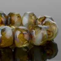 Rondelle (5x3mm) Light Topaz Transparent and Seagreen Opaline Mix with Picasso Finish