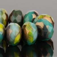 Rondelle (9x6mm) Turquoise Vaseline Silk, Gaspeite Opaque, and Green Transparent Mix with Bronze Finish
