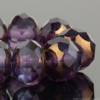 Rondelle (9x6mm) Purple and Sapphire Blue Transparent Mix with Bronze Finish