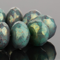 Rondelle (9x6mm) Turquoise Opaque with Golden Purple Marbled Luster