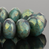 Rondelle (9x6mm) Green Turquoise Opaque with Golden Purple Marbled Luster