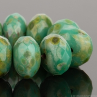 Rondelle (9x6mm) Green Turquoise Opaque with Fullcoat Picasso Finish