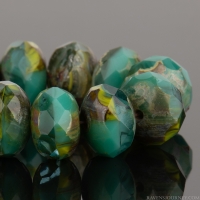 Rondelle (9x6mm) Turquoise Opaque, Gaspeite Green Opaque, and Aqua Transparent Mix with Picasso Finish