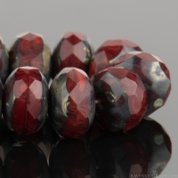 Rondelle (7x5mm) Red Opaline with Picasso Finish