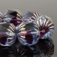 Center Faceted Cruller (10x10mm) Sapphire Blue with Fuchsia Pink Core Transparent with Silver Wash