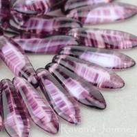Medium Dagger (16x5mm) Purple White Crystal Stripe Mix Transparent