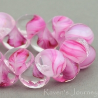Button Bead (9mm) Pink Crystal White Mix Transparent Striped