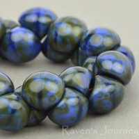 Button Bead (9mm) Blue Green Silk with Picasso Fullcoat