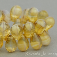 Pressed Drop (9x6mm) Amber White Mix Opaque Transparent