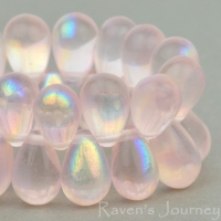Pressed Drop (9x6mm) Pink Transparent with AB