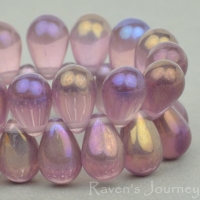 Pressed Drop (9x6mm) Purple Transparent with Rainbow Luster