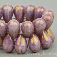 Pressed Drop (9x6mm) Purple Opaque with Purple Luster