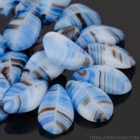 Petal (13x8mm) Blue and White Opaque Mix with Brown Opaque Stripe