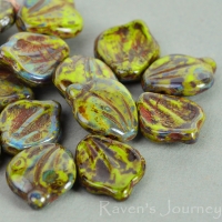 Wide Leaf (15x12mm) Gaspeite Opaque with Fullcoat Picasso 7 Strands of 15 Beads per Unit *Last Unit Remaining*