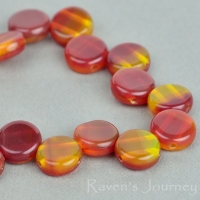 Pressed 2 Hole Coin (8mm) Red Yellow Mix Opaline