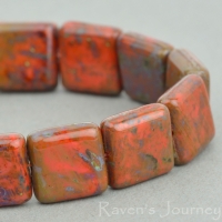 Pressed Square (10mm) Coral Red Opaque with Picasso Fullcoat