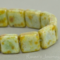Pressed Square (10mm) Greenstone Finish with Picasso Fullcoat, 12 Strand of 15 Beads per Unit