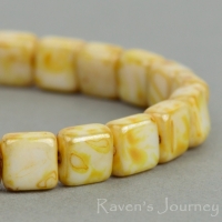 Square (6mm) Bone Opaque with Gold Luster