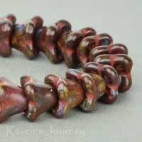 4 Point Bellflower (6x9mm) Coral Red Opaque with Picasso