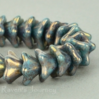 5 Point Bellflower (6x9mm) Turquoise Opaque with Gold Luster