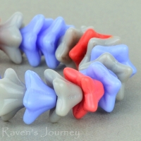 5 Point Bellflower (6x9mm) Mixed Beads Coral Blue Grey Opaque