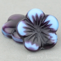 Flat Flower (14mm) Blue Turquoise, Jet Mix Opaque