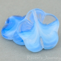 Flat Flower (14mm) Blue, Crystal, White Stripe Mix Opaque Transparent