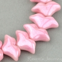 Art Deco Flower (7x14mm) Pink Opaque with White Luster