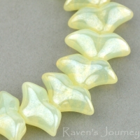 Art Deco Flower (7x14mm) Yellow (Vaseline) Opaline with White Luster