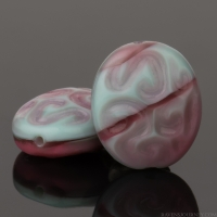 Oval with Carved Swirl (16X14mm) Fuchsia Pink and Seafoam Green (Vaseline) Opaque Mix with Picasso Finish