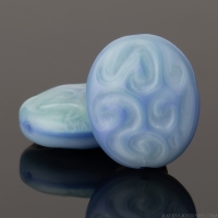Oval with Carved Swirl (16X14mm) Denim Blue and Uranium Yellow Silk Mix