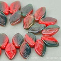 Medium Leaf (12x8mm) Red Opal Emerald Green Mix Opaline Transparent